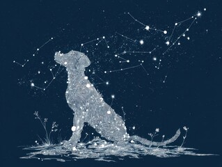 Poster - A celestial dog silhouette amidst a starry night sky.