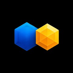 Aufkleber - Abstract Interlocking Cubes in Blue and Yellow on Black, Modern Geometric Design, High-Resolution Graphic Art