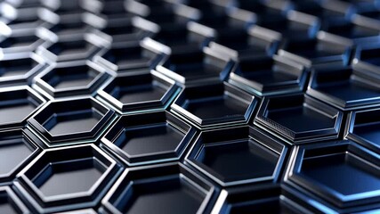 Fototapete - Hexagonal patterns create a dynamic texture in a dark, futuristic backdrop for various projects