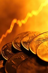 Fototapete - Coins stacked on top of each other with a rising financial graph background, representing investment growth, wealth accumulation, and economic prosperity.