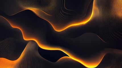 Poster - Abstract dark background with golden wavy lines and glowing edges creating a modern design. abstract background with glowing lines