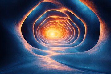 Poster - Mesmerizing tunnel of light with vibrant orange and blue hues winding into the distance