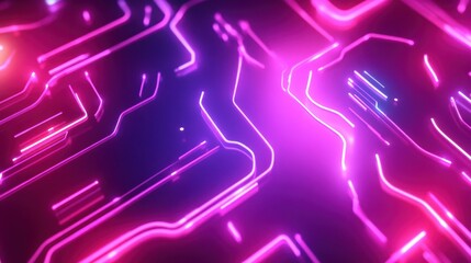 Poster - Abstract background featuring neon pink and purple glowing lines forming circuit patterns and shapes. abstract circuit board
