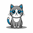 © PixelX - Adorable Gray Cat with Big Blue Eyes - Cute Kitten Illustration
