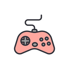 Poster - Stylized peach gamepad icon with a joystick and directional buttons