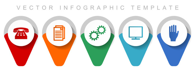 Poster - Technology pointer collection, miscellaneous icons such as phone, document, gears, tv and hand, flat design vector infographic template in eps 10