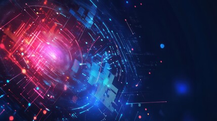 Poster - Abstract digital technology background with glowing lines and geometric shapes in vibrant colors. abstract technology background