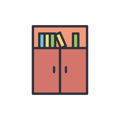 Poster - Stylized bookcase icon with colorful books and soft color palette