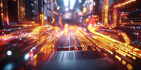 Aufkleber - Futuristic Data Flow Visualization with Bright Lights and Dynamic Lines Representing Technology and Information in Motion