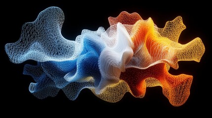 Poster - Abstract flow of colorful particles, gradients, and energy against black backdrop