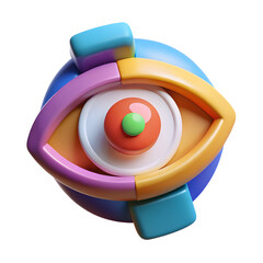 Poster - Colorful 3d rendered eye icon with vibrant colors on a White background perfect for various conceptual design needs