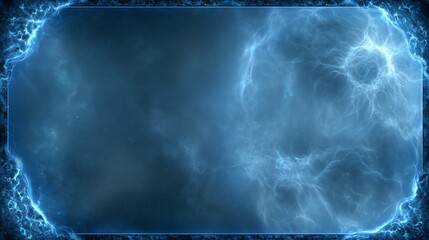 Wall Mural - cosmic electric storm frame, blue abstract space background, ideal for sci-fi or digital presentatio