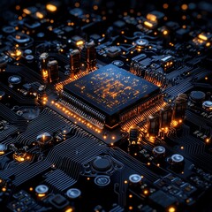 Poster - A detailed close-up of a computer chip highlighting intricate circuits and electronic components