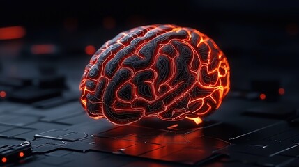Poster - Conceptual image of a human brain resting on a laptop keyboard representing human-computer interaction