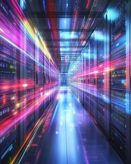 Poster - High-tech server room bathed in colorful lights creating a futuristic and energetic environment
