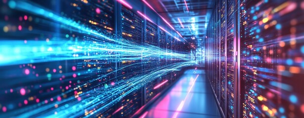 Poster - Key server hosting unit in a data center emphasizing modern technology and network solutions