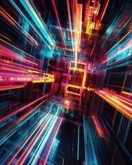 Fototapete - Beautiful colorful light streaks creating an energetic and vibrant atmosphere in motion