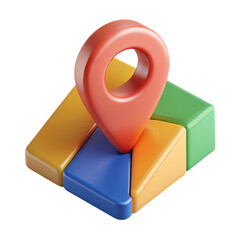 Poster - A high quality 3d rendering icon depicting a location marker and multicolored geometric blocks over a White background