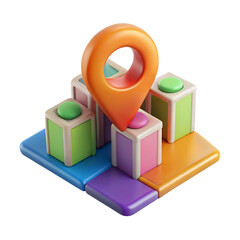 Poster - High quality 3d rendering icon of a location marker with colorful block structures representing urban land transportation isolated on White background.