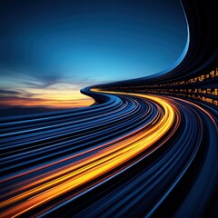 Poster - Long exposure photograph of a busy highway capturing dynamic movement of vehicles at night
