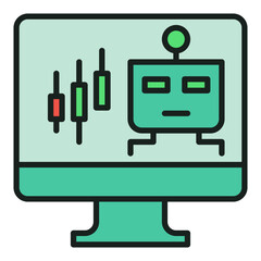 Poster - automated trading bot on pc screen vector colored icon or design element