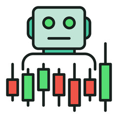 Poster - Candlestick Chart and Trading Bot vector automation tools for traders colored icon or design element