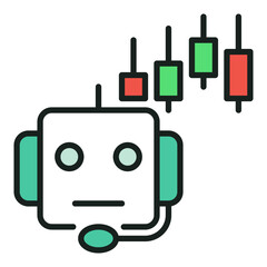 Poster - cryptocurrency trading machine and candlestick chart vector colored icon or logo element