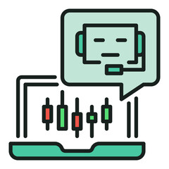 Poster - laptop with cryptocurrency trading bot vector colored icon or design element