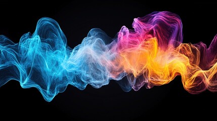 Aufkleber - Vibrant colorful smoke swirling and blending against a black background creating dynamic abstract visual effects and artistic patterns with vivid hues of blue pink orange and yellow