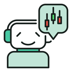 Poster - Smiling Trading Bot with Candlestick Chart vector colored icon or sign