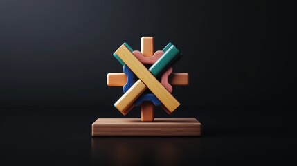 Poster - Modern abstract wooden sculpture geometric art colorful creativity minimalistic design home decor aesthetic artistic structure