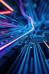 Leinwandbilder - Colorful light trails and circuits create a vibrant digital landscape in a futuristic setting, showcasing the beauty of technology and innovation