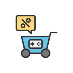 Poster - online game store promotion with shopping cart featuring percentage discount