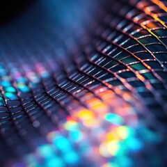 Poster - Vibrant interplay of light and texture across a modern mesh surface at twilight