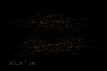 Wall Mural - Illustration with isolated golden tinsel wave pattern on black background.