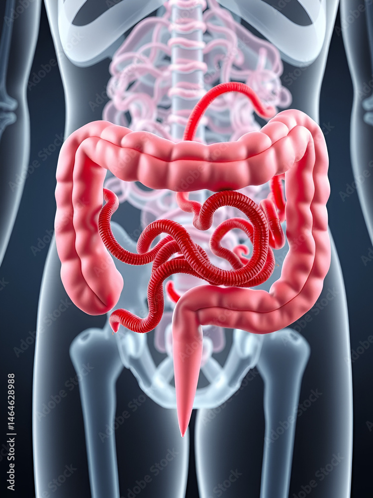 Roundworm parasites in the human intestine. Ascariasis. Diseases of the ...