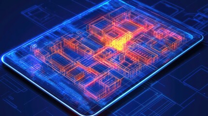 Poster - Cloud computing architecture diagram on digital tablet with multi-layered system map