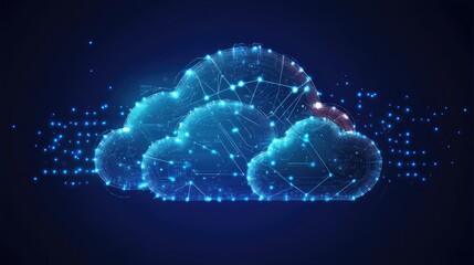 Poster - Digital gears and circuit lines blending into cloud and network graphics to symbolize smart business transformation