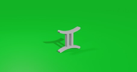 Poster - Isolated realistic white zodiac gemini symbol front view with shadow. 3d illustration on green chroma key background