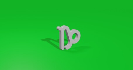 Poster - Isolated realistic white zodiac capricorn symbol front view with shadow. 3d illustration on green chroma key background