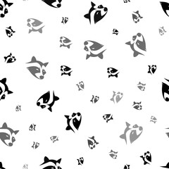 Poster - Seamless vector pattern with raccoon head symbols, creating a creative monochrome background with rotated elements. Illustration on transparent background