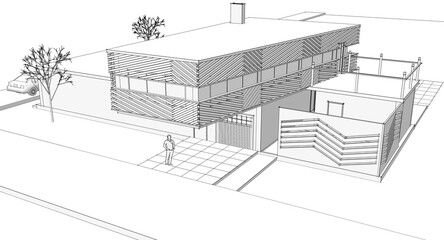 Fototapete -  modern modular house 3d illustration