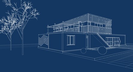 Fototapete -  modern modular house 3d illustration