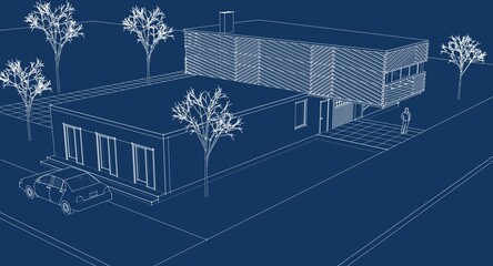Fototapete -  modern modular house 3d illustration