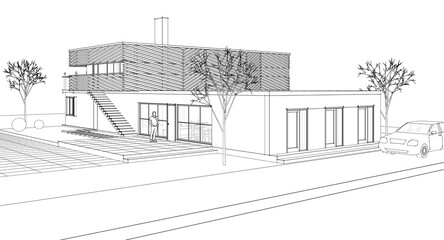 Fototapete -  modern modular house 3d illustration