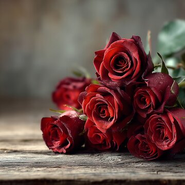 Vibrant Red Roses Bunch Against Blurred Grey Background