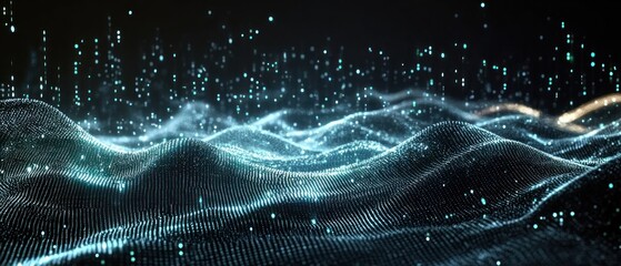 Poster - abstract teal wave particle background