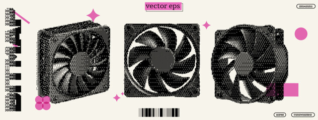 Poster - Stylized pixel art of a cpu cooler showcasing retro aesthetic with vibrant colors and geometric elements