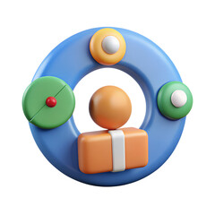 Poster - High quality 3d rendering icon depicting a conceptual representation of a person with connections and support within a circle Transportation Isolated on White Background.