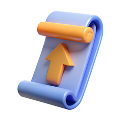 Poster - High quality 3d rendering icon of an upward arrow on a blue scroll with a rolled edge representing land transportation isolated